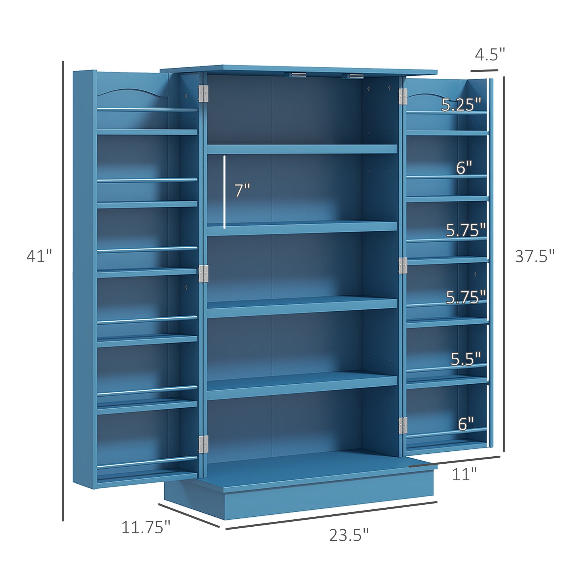 Homcom 41" Kitchen Pantry Storage Cabinet, Freestanding Kitchen Cabinet With 12 Door Shelves, Double Doors, 5 Tier Shelving And Adjustable Shelves, Blue Blue Mdf