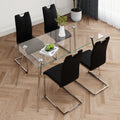 Modern Simple Rectangular Glass Dining Table, Solid Tempered Glass Tabletop, Electroplated Table Legs, Black Pu Dining Chair Set, Suitable For Restaurant Kitchen Use Set Of 5 Upholstered Chair Glass Black Pu Seats 4 Metal Rectangular Dining Table With