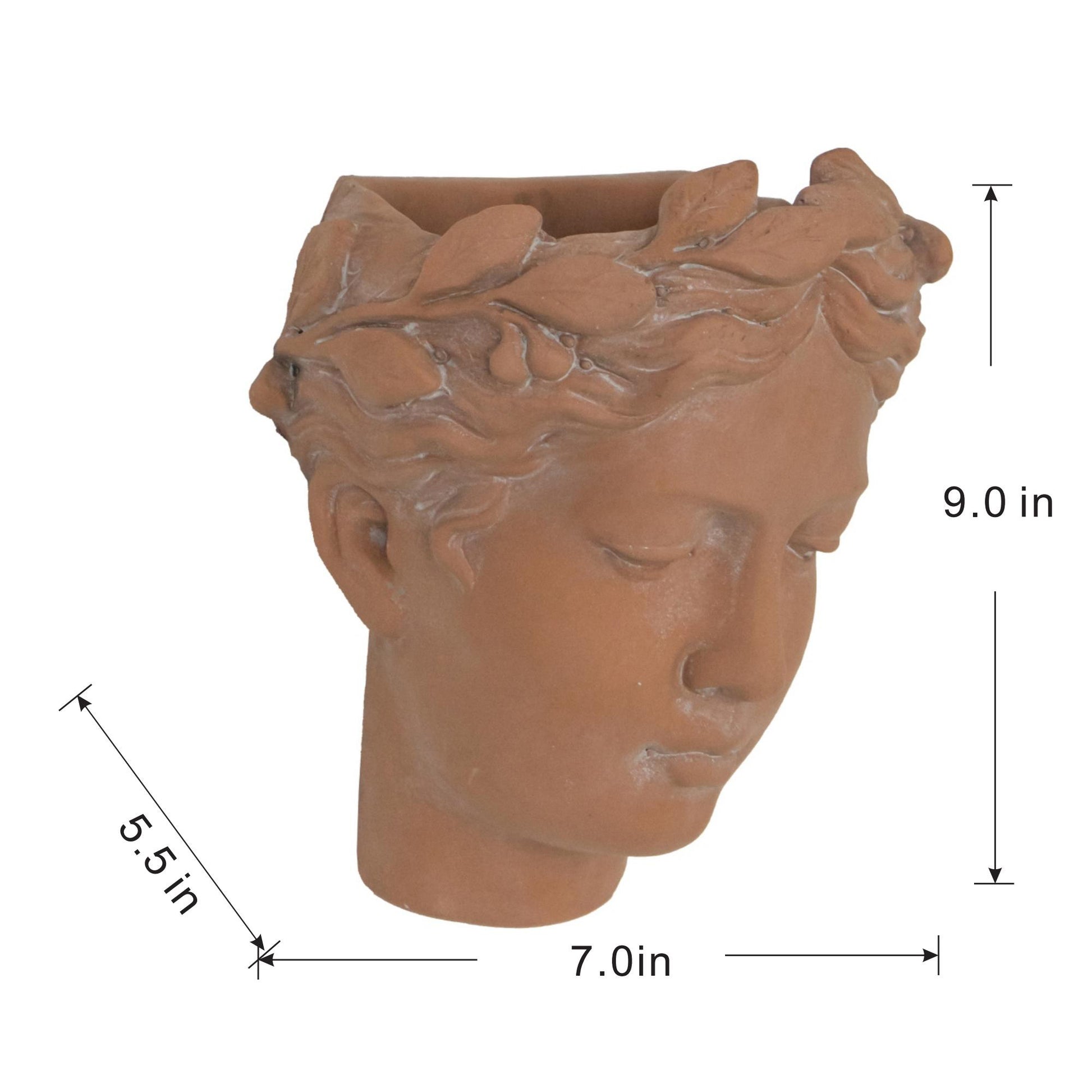 7X5.5X9" Visage Head Bust Planter, Brown Home Wall Planter Brown Garden & Outdoor Cement