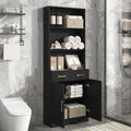 Bathroom Storage Cabinet, Cabinet With Two Doors And Drawers, Adjustable Shelf, Three Layer Open Shelf, Mdf Board, Black Black Mdf