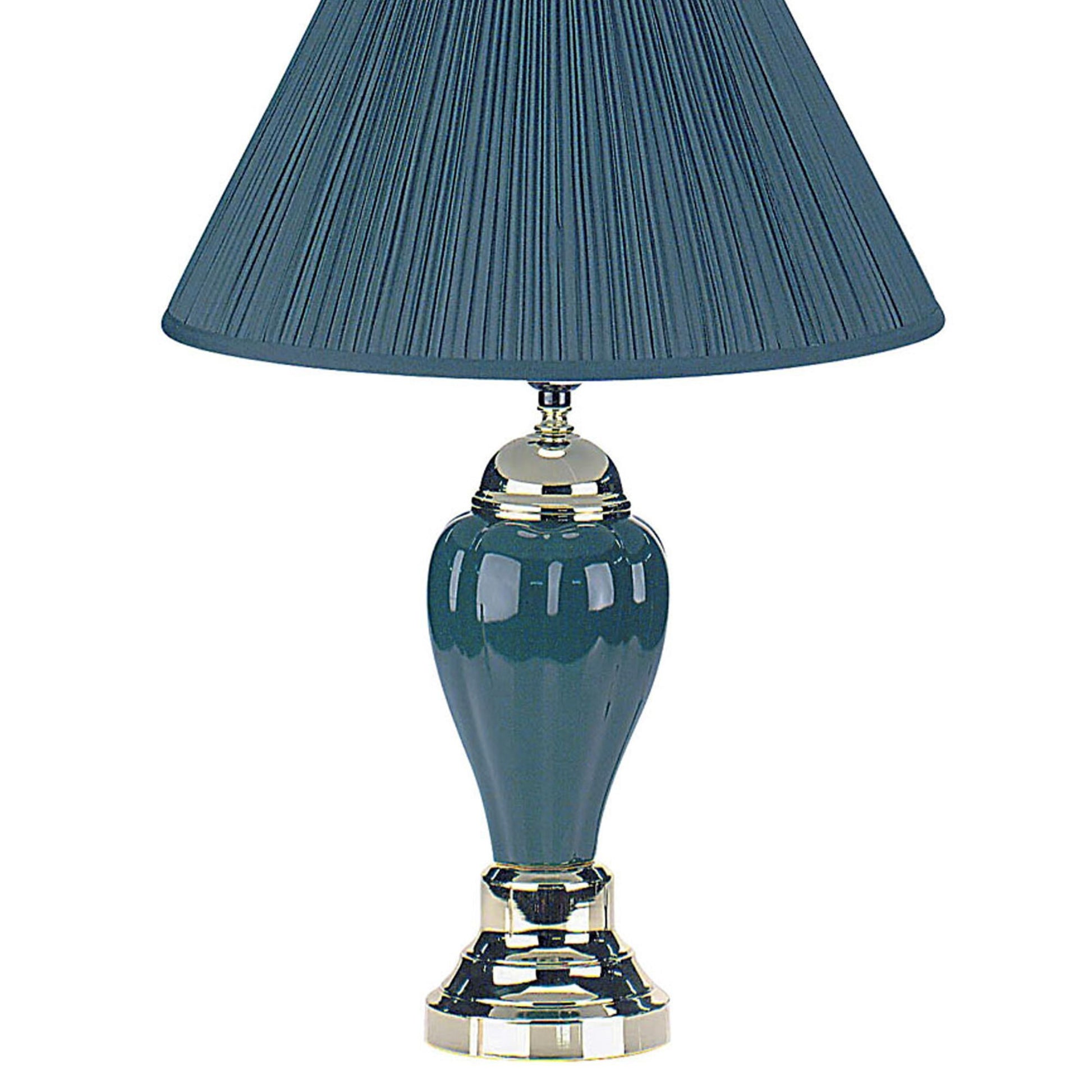 27" Tall Ceramic Table Lamp, Urn Shaped With Green Finish, Linen Shade Green Ceramic