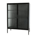 48 Inch Double Glass Door Storage Cabinet, Sideboard Cabinet With Adjustable Shelves And Feet Cold Rolled Steel Tempered Glass Sideboard Furniture For Living Room Kitchen Black Color Black Steel