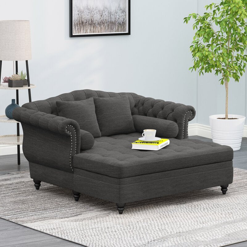 Seat Chaise Lounge Charcoal Fabric 2 Seat