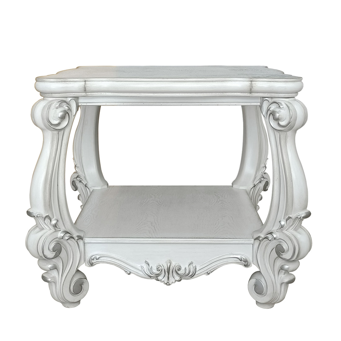 Bone White End Table With Bottom Shelf White Primary Living Space Traditional Poplar Shelves Rectangular Wood Plastic