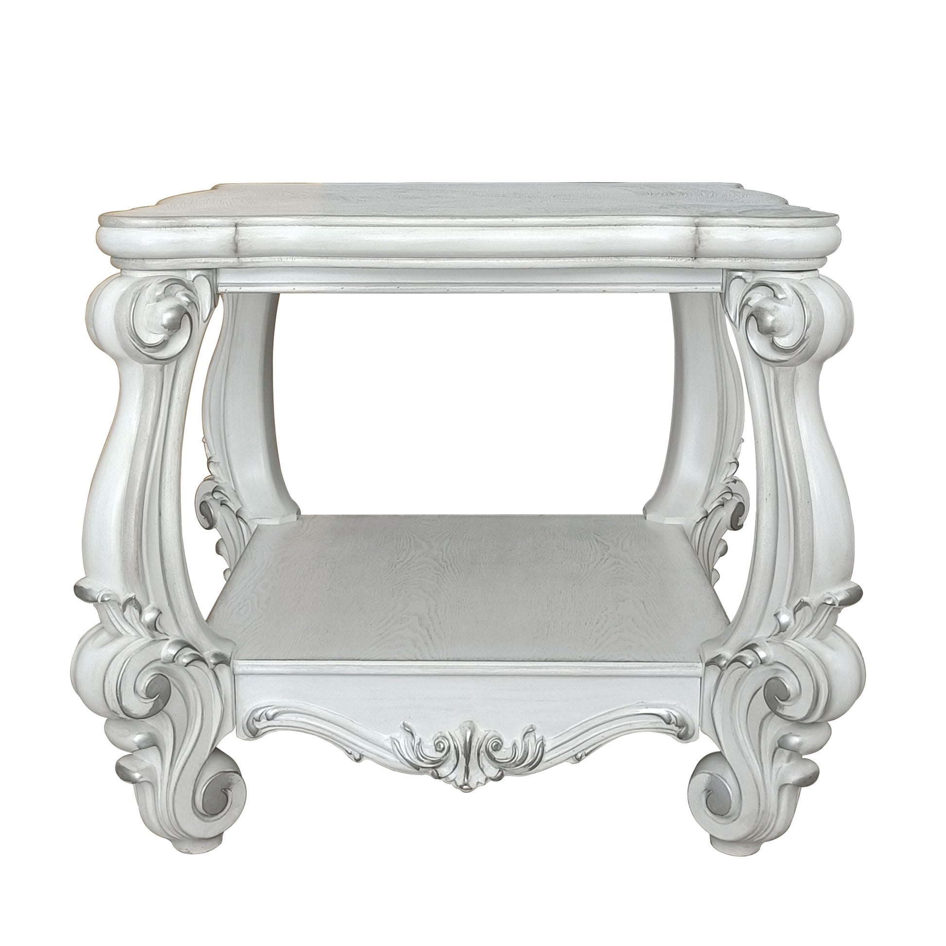 Bone White End Table With Bottom Shelf White Primary Living Space Traditional Poplar Shelves Rectangular Wood Plastic