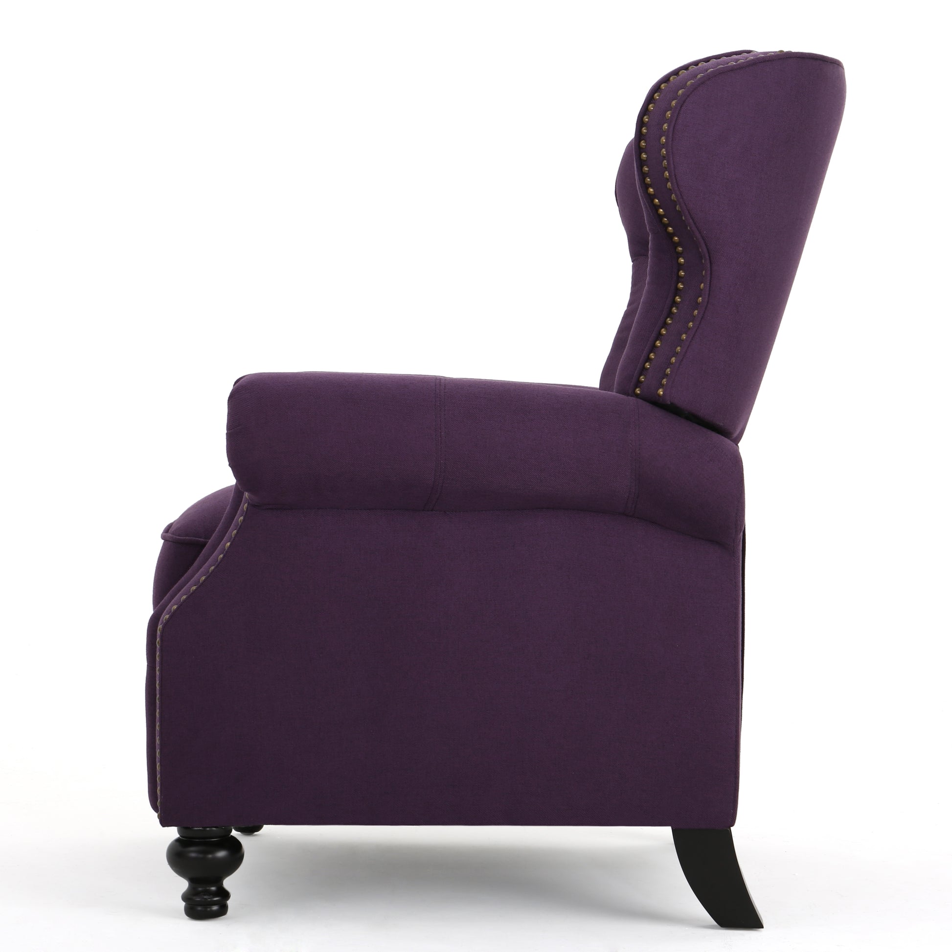 Accented Push Back Recliner Chair With Rolled Arms In Plum, Enjoy Cocooning Comfort Plum Fabric