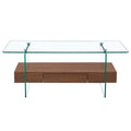 43.3 Inch Modern Two Tier Coffee Table Clear Tempered Glass And Dark Wood Grain, Multifunctional Storage Design.The Bottom Tier Includes A Drawer.Can Be Used As A Coffee Table,Side Table,Etc.