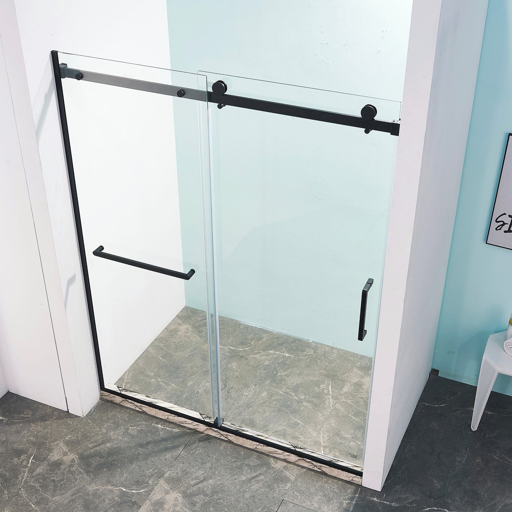 56 60"W X 75"H Semi Frame Single Sliding Shower Door, 304 Stainless Steel In Matte Black, 5 16" 8Mm Thick Sgcc Tempered Clear Glass. Matte Black Bathroom Classic,Luxury,Modern Glass Stainless Steel