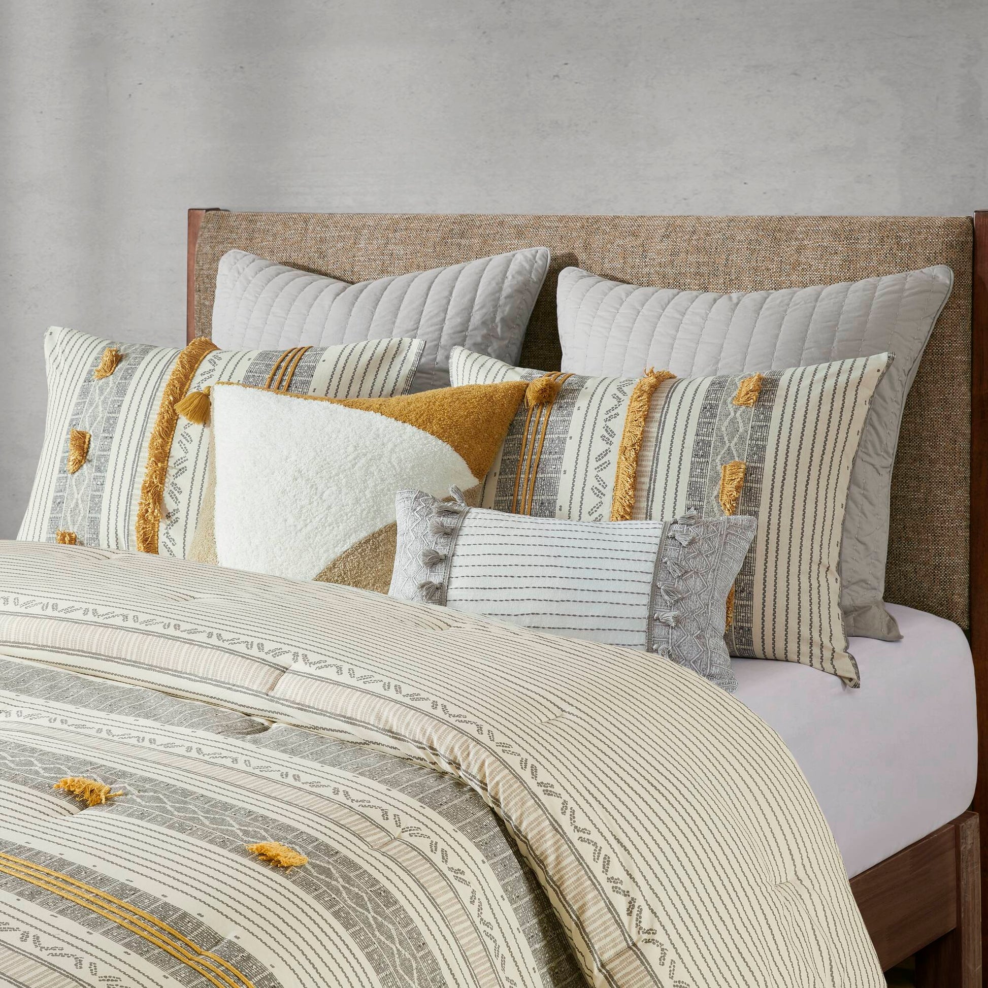 3 Piece Cotton Comforter Set Gray Yellow Full Queen Queen Gray Yellow Cotton