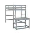 Twin Size High Loft Bed With Ladder Landing Platform, Ladders, Guardrails,Grey Twin Gray Wood Bedroom American Design Pine Bed Frame Pine