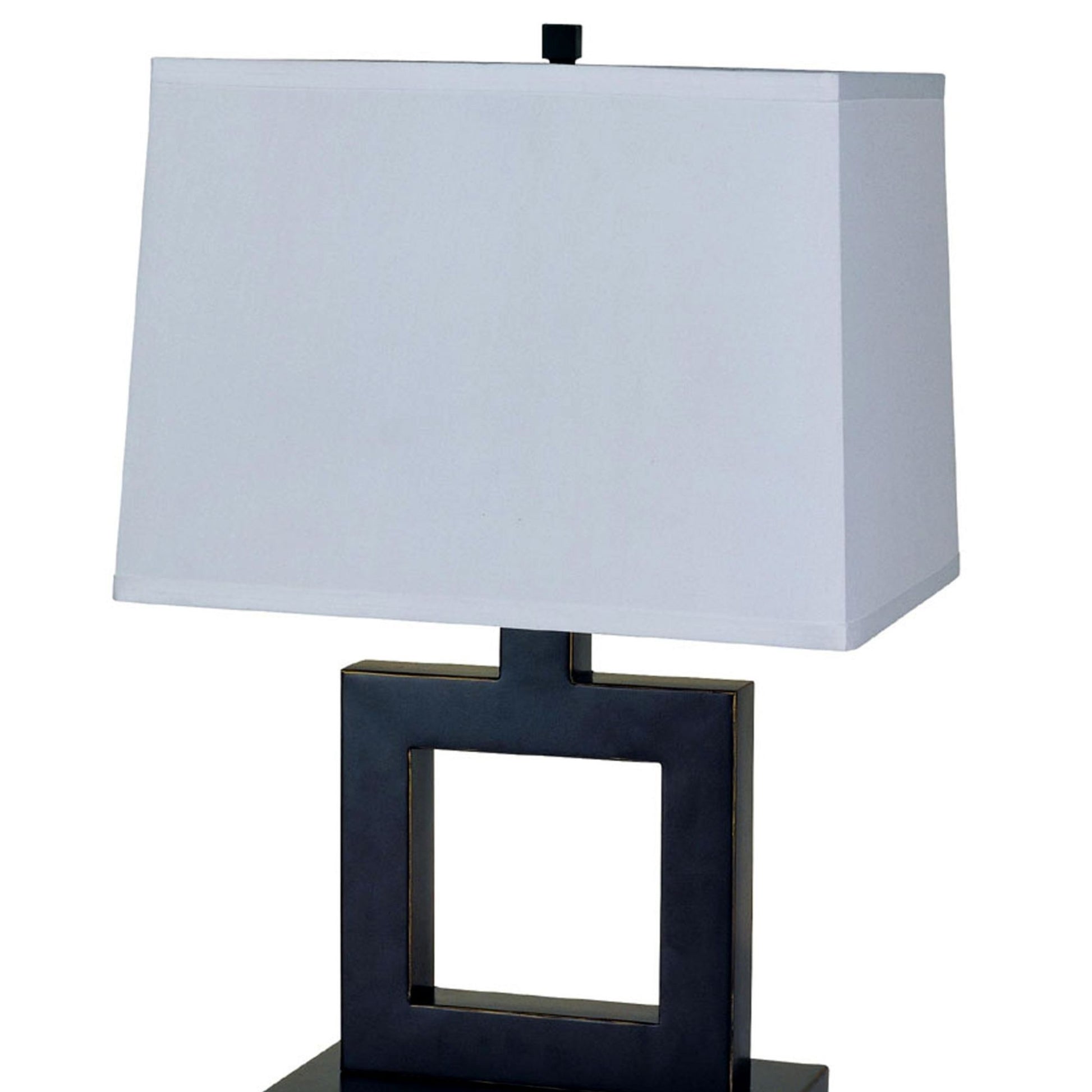 22" Tall Metal Table Lamp W Dark Bronze Finish, Square Design, White Shade Multicolor Metal