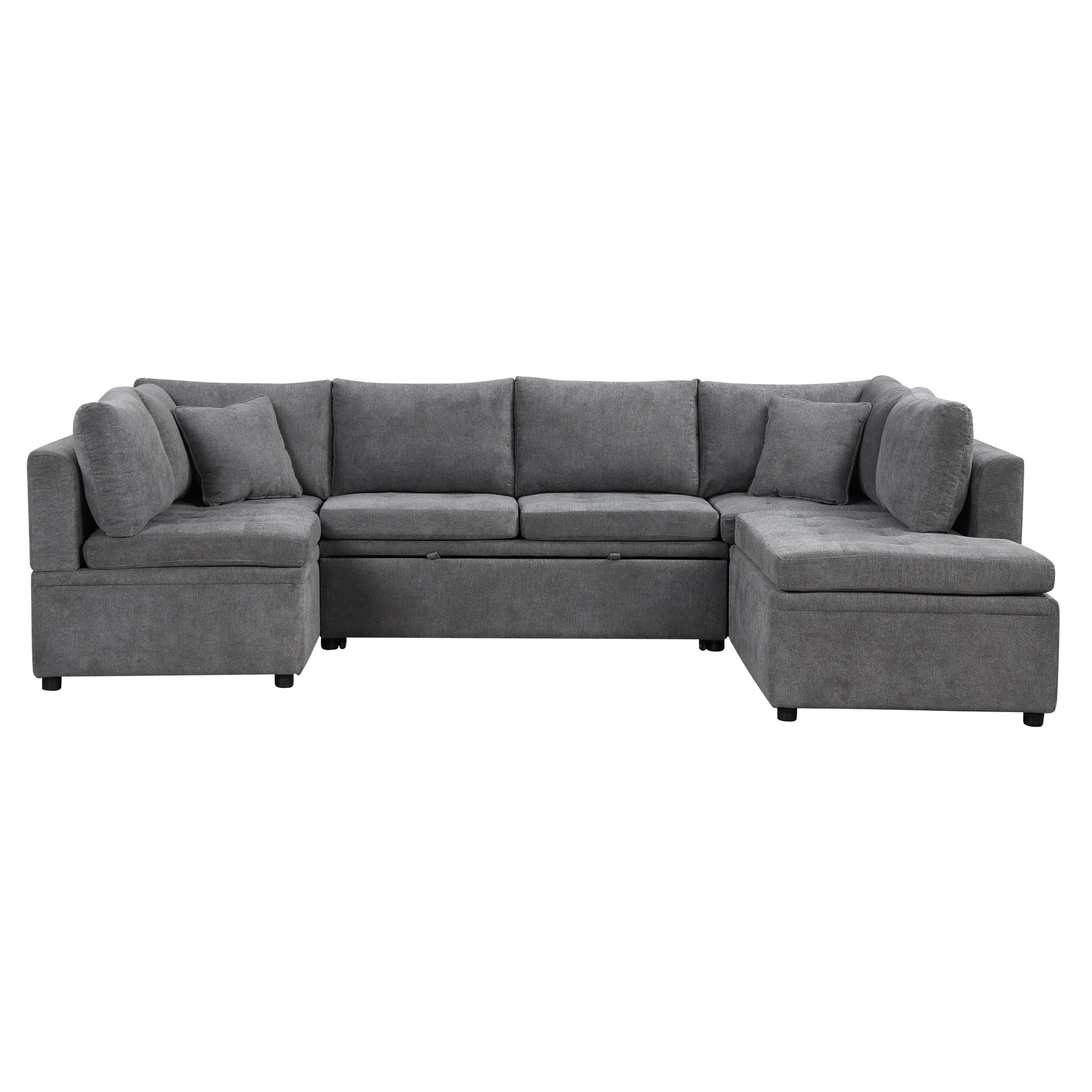 117.3" Oversized Sectional Sofa U Shaped Sofa Couch Pull Out Sofa Bed With Two Throw Pillows For Living Room, Gray Gray Foam Chenille 4 Seat