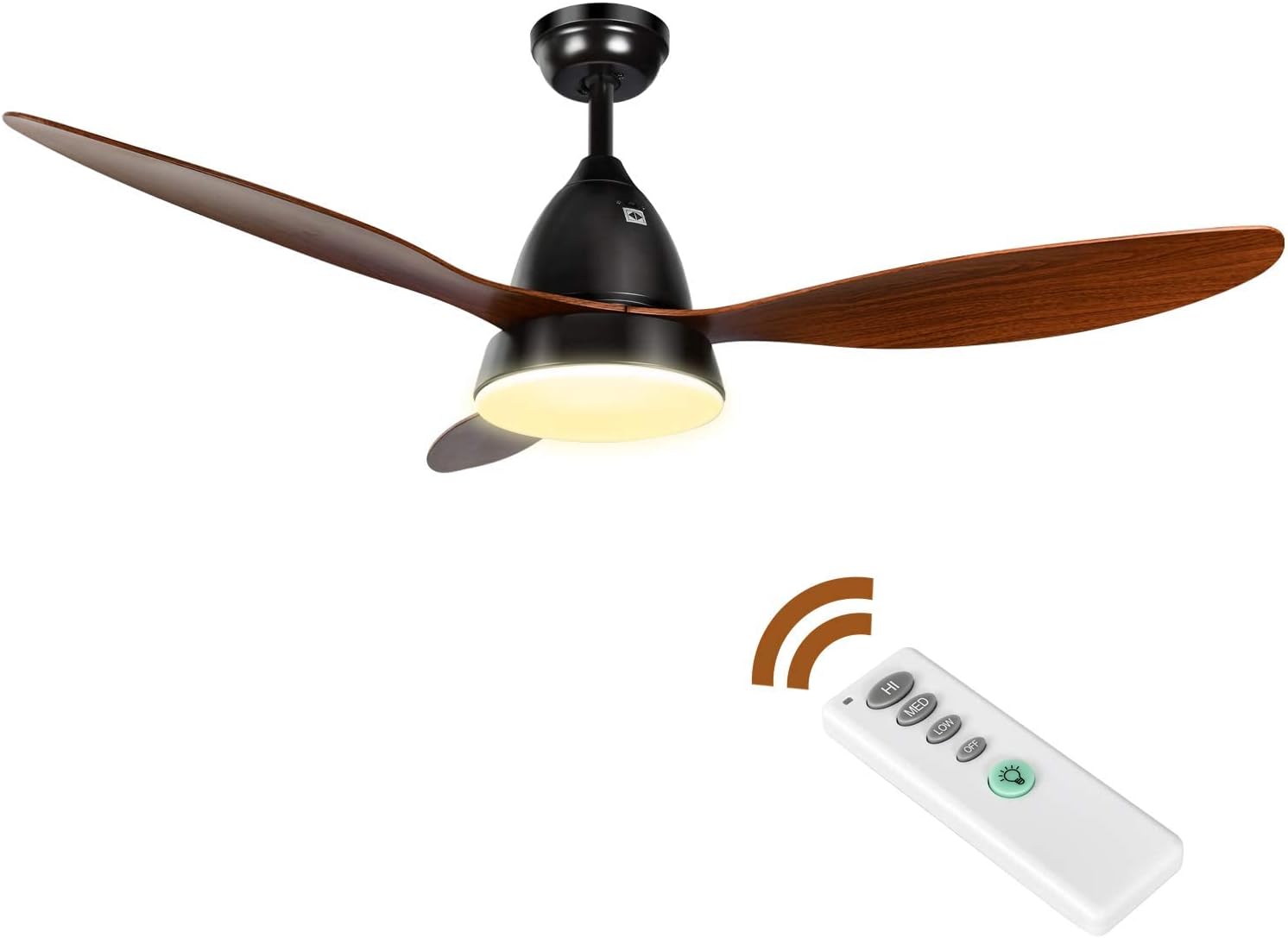 52 Inch Ceiling Fan With Led Light And Remote Control, 3 Speed Modes, 2 Rotating Modes, Timer Antique Brown Wood