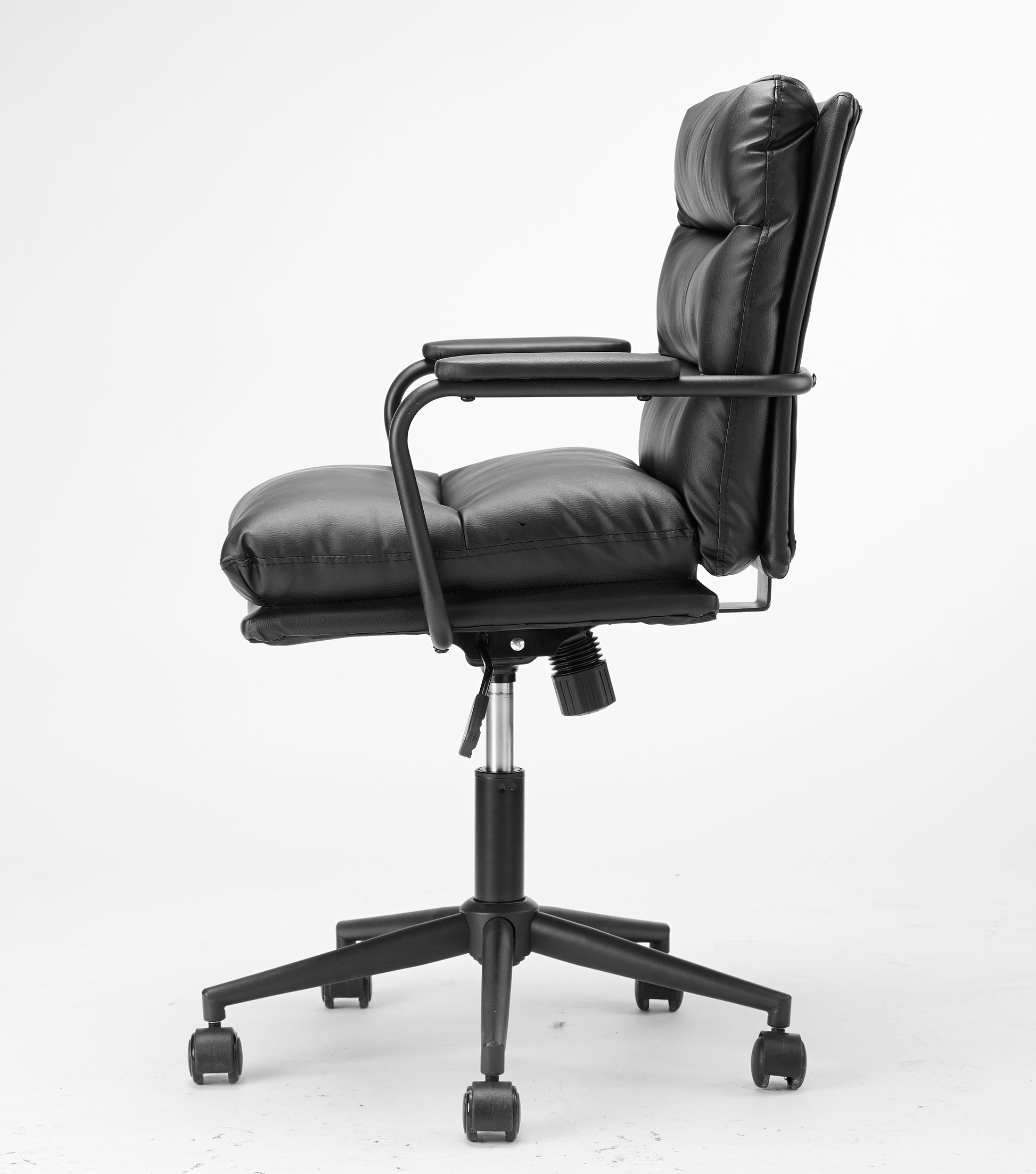 Black Leather Office Chair Mid Back Leather Desk Chair Modern Excutive Office Chair With Arms And Wheels For Home Office Black Pu Iron