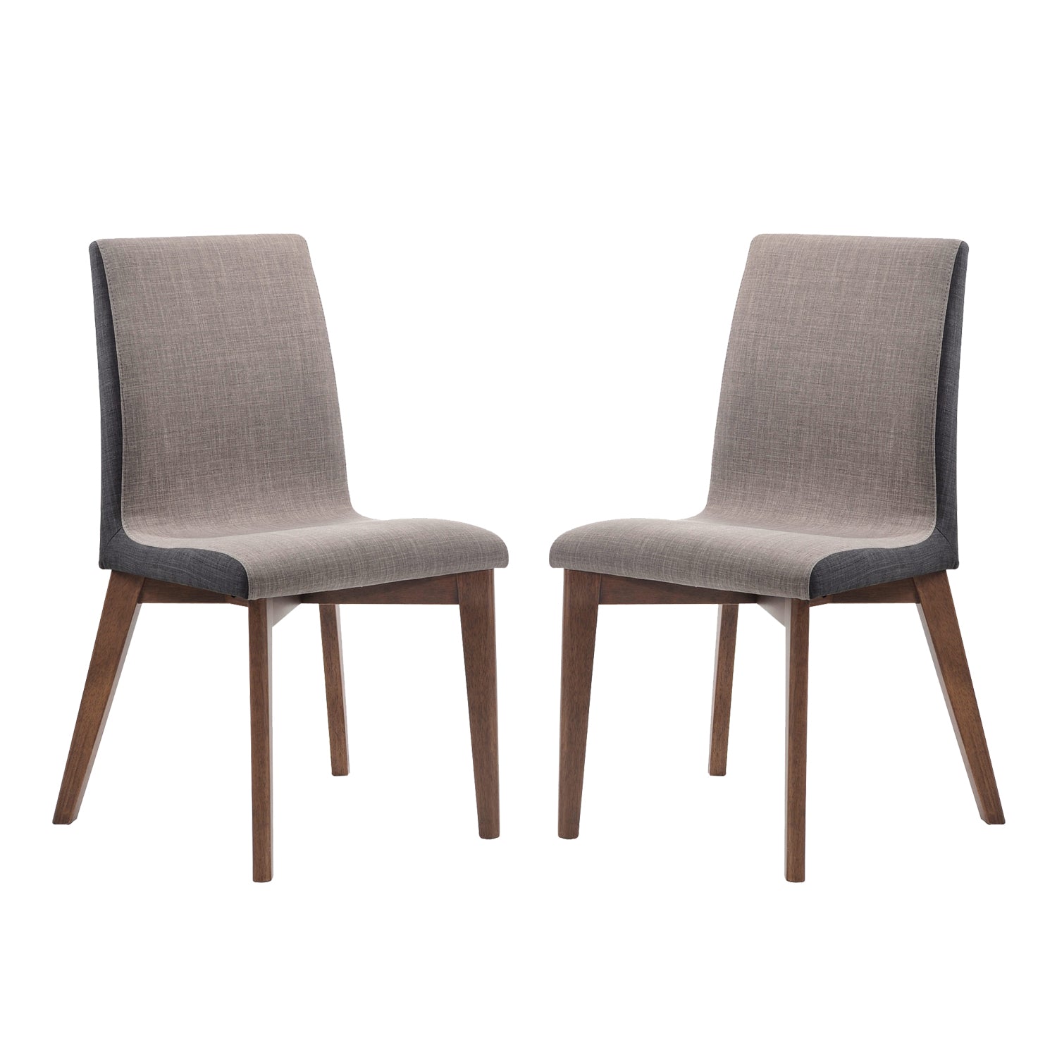 Set Of 2 Grey Fabric Upholstered Dining Side Chairs In Walnut Finish Grey Dining Room Rectangular Set Of 2 Fabric,Mdf