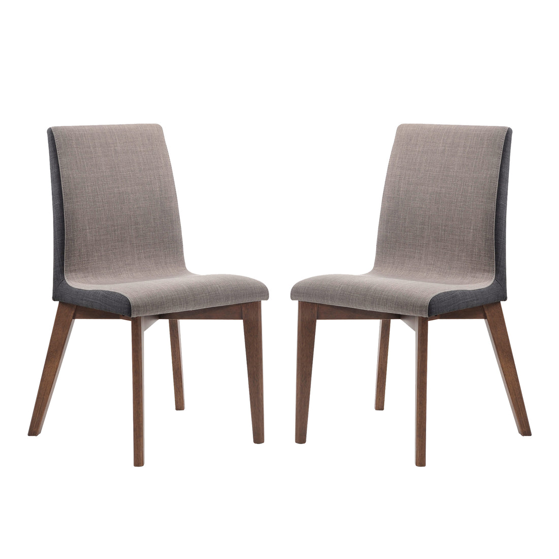 Set Of 2 Grey Fabric Upholstered Dining Side Chairs In Walnut Finish Grey Dining Room Rectangular Set Of 2 Fabric,Mdf