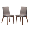 Set Of 2 Grey Fabric Upholstered Dining Side Chairs In Walnut Finish Grey Dining Room Rectangular Set Of 2 Fabric,Mdf