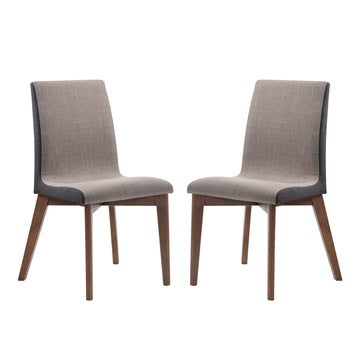 Set Of 2 Grey Fabric Upholstered Dining Side Chairs In Walnut Finish Grey Dining Room Rectangular Set Of 2 Fabric,Mdf