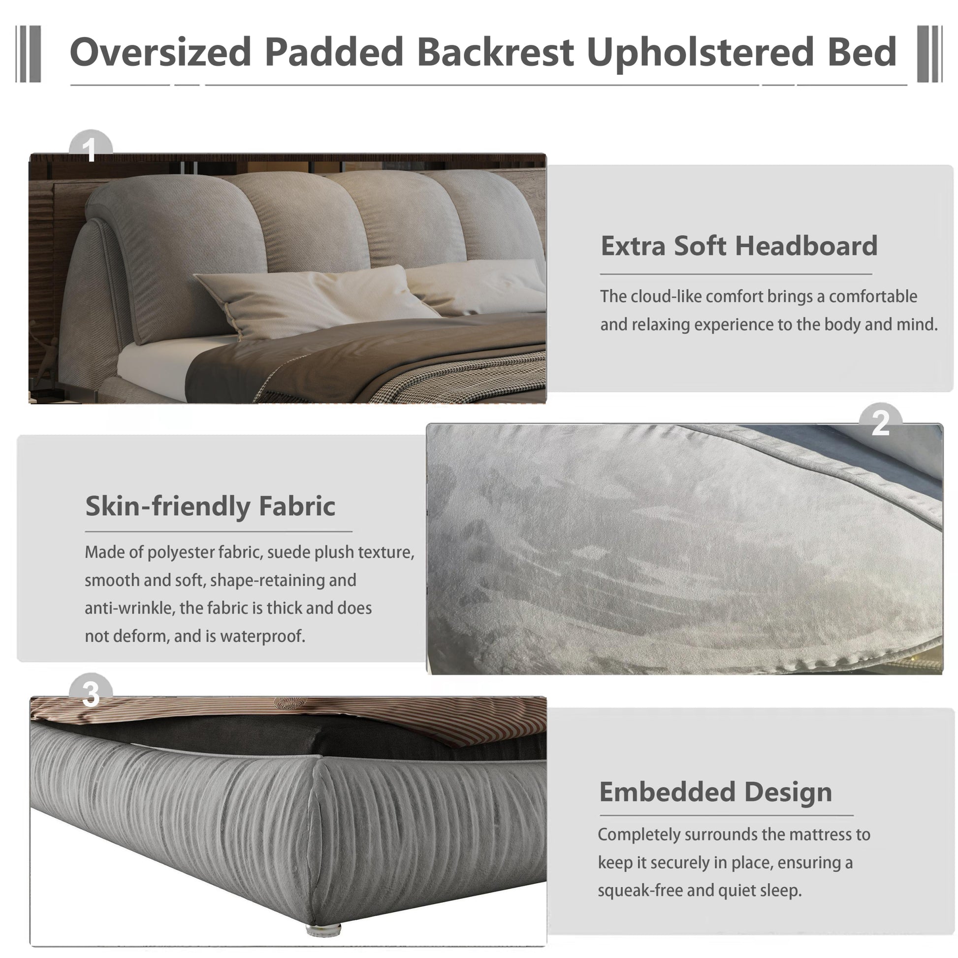 King Size Luxury Upholstered Platform Bed With Oversized Padded Backrest And Solid Wood Frame,Suitable For Multiple Heights Of Mattresses,Beige Old Sku:W1885S00015 Box Spring Not Required King Beige Wood Pine Solid Wood