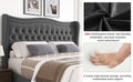 Lift Up Velvet Gray King Size Bed Box Spring Not Required King Gray Wood Light Brown Bedroom American Design Poplar Slat Beds Foam Velvet Upholstered