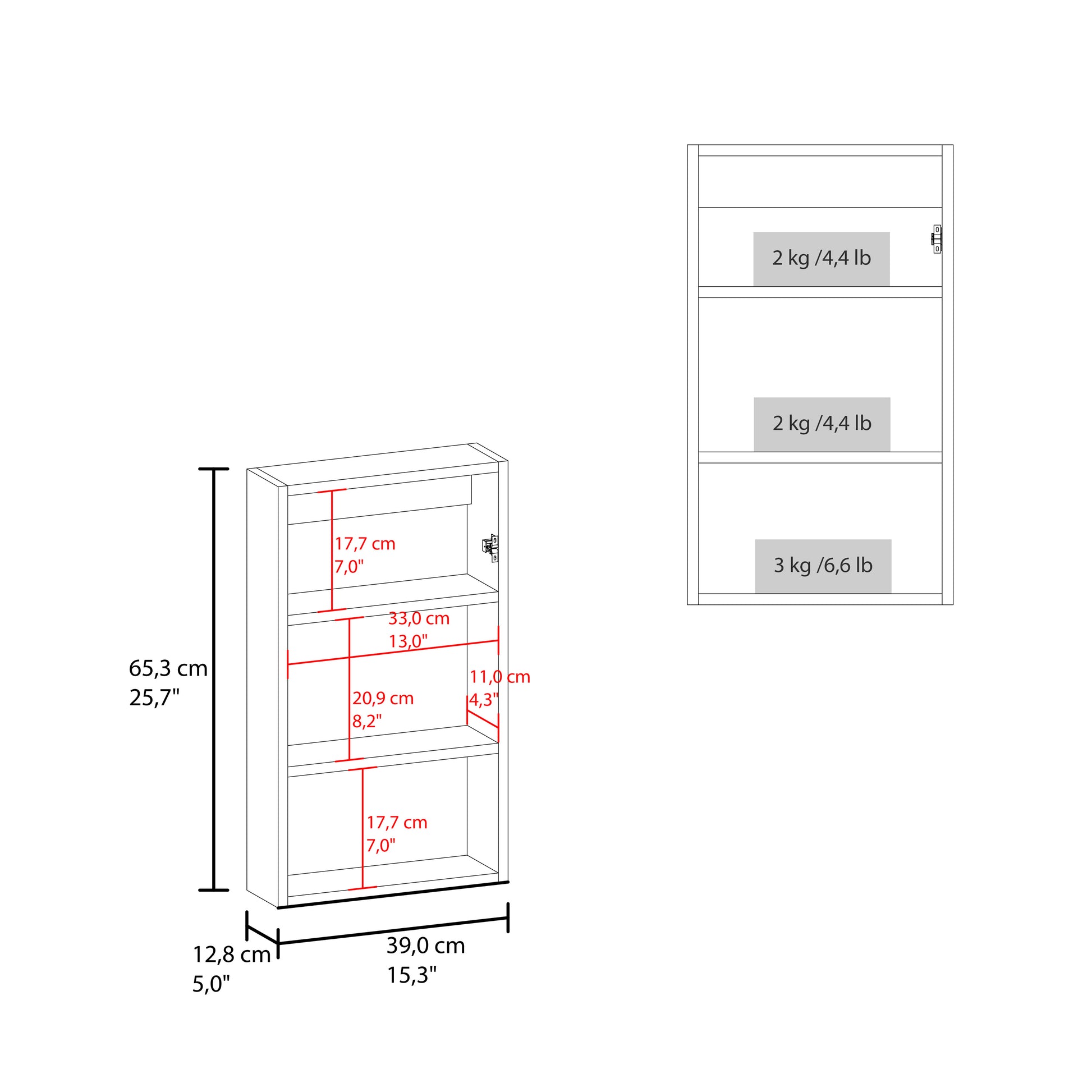 Juno 25.7" H X 15.7" W Narrow Mirror Medicine Cabinet, One Door With Three Interior Shelves For Bathroom, Kitchen White White Particle Board