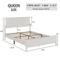 Queen Size Bed Frame, Platform Bed Frame With Wood Headboard And Footboard,Charging Station And Led Lights, 12 Wood Slats Support, No Box Spring Neededantique White Box Spring Not Required Queen