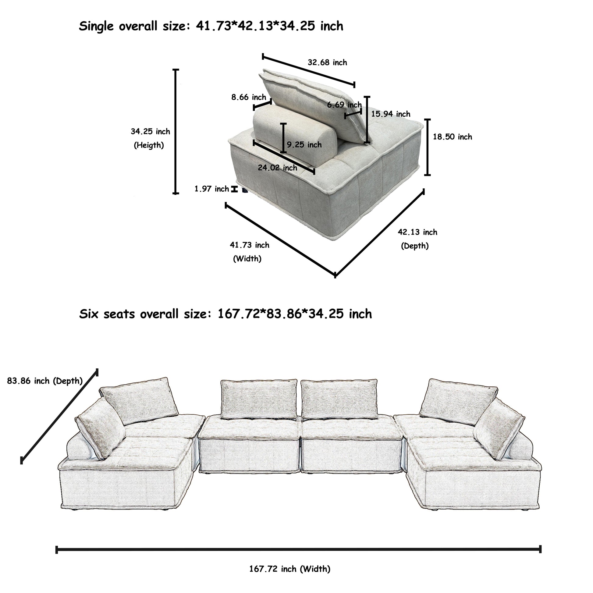 6 Piece Oversized Modular Sofa, Customizable Layout For Living Room, Entertainment Rooms, And Open Spaces, Moveable Cushions And Sleek Design Beige Color Beige Chenille 6 Seat