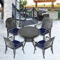 Cushions In Random Colors 5 Piece Set Of Cast Aluminum Patio Furniture With Cushions Yes Dining Set Black Seats 4 Rust Resistant Frame Water Resistant Cushion Garden & Outdoor Complete Patio Sets Aluminium