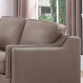 Bella Top Grain Leather Loveseat Taupe Brown Genuine Leather Wood Primary Living Space Medium Firm Cushion Back Mid Century Modern Eucalyptus Square Arms Down Filling Leather