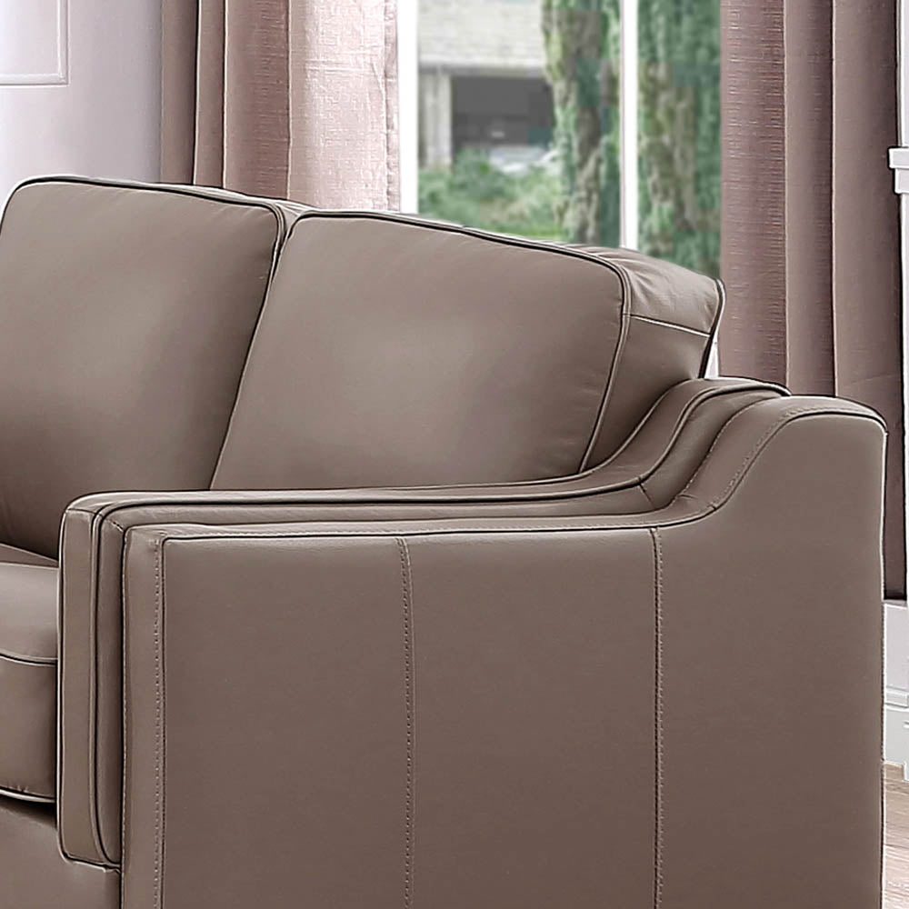 Bella Top Grain Leather Loveseat Taupe Brown Genuine Leather Wood Primary Living Space Medium Firm Cushion Back Mid Century Modern Eucalyptus Square Arms Down Filling Leather