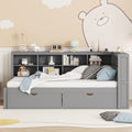 Wooden Twin Size Daybed With 2 Drawers, Daybed With Storage Shelf And Usb Charging Ports,Grey Twin Grey Wood