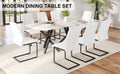 1 Table And 8 Chairs Set.A Rectangular Dining Table With A 0.39 Inch Imitation Marble Tabletop And Black Metal Legs.Paired With 8 Chairs With Pu Leather Seat Cushion And Black Metal Legs.F 1538,C 001 White Black Glass Metal