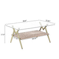 Rectangle Coffee Table With Tempered Glass Top And Golden Metal Legs, Modern Table For Living Roomtransparent Glass Transparent Tempered Glass