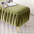 Oval Storage Bench With Gold Legs,Velvet Fabric Upholstered Ottoman Storage Benches For Bedroom End Of Bed,Sherpa Fabric Bench For Living Room,Dining Room,Entryway,Bed Side,Olive Green,5 Colors Olive Green Velvet