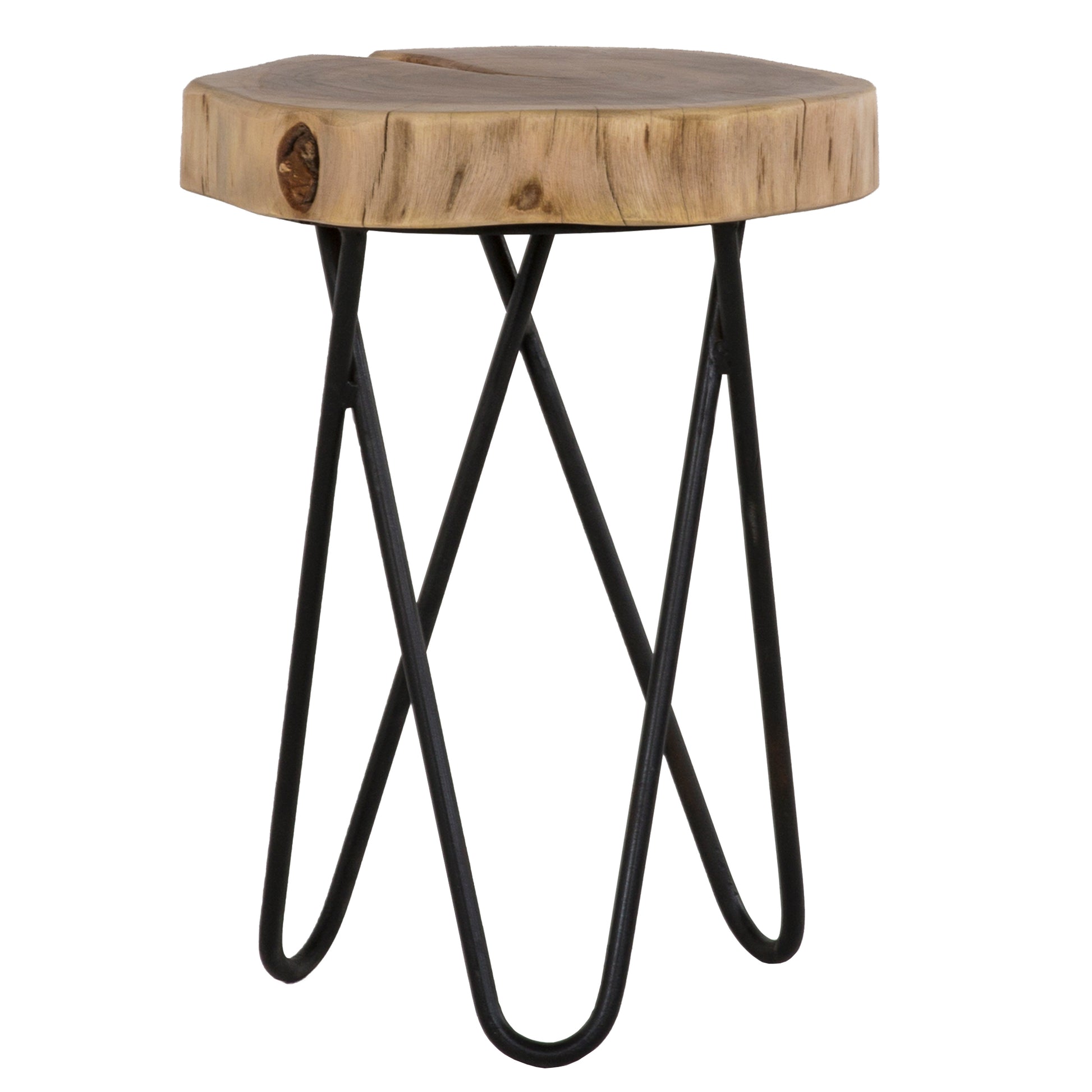 12" Acacia Wood End Side Table, Living Room Accent Stool, Iron Hairpin Legs, Home D Cor, Brown Black Black Brown Brown Primary Living Space Contemporary Freestanding Acacia Coffee & End Tables Round Acacia Wood Hairpin