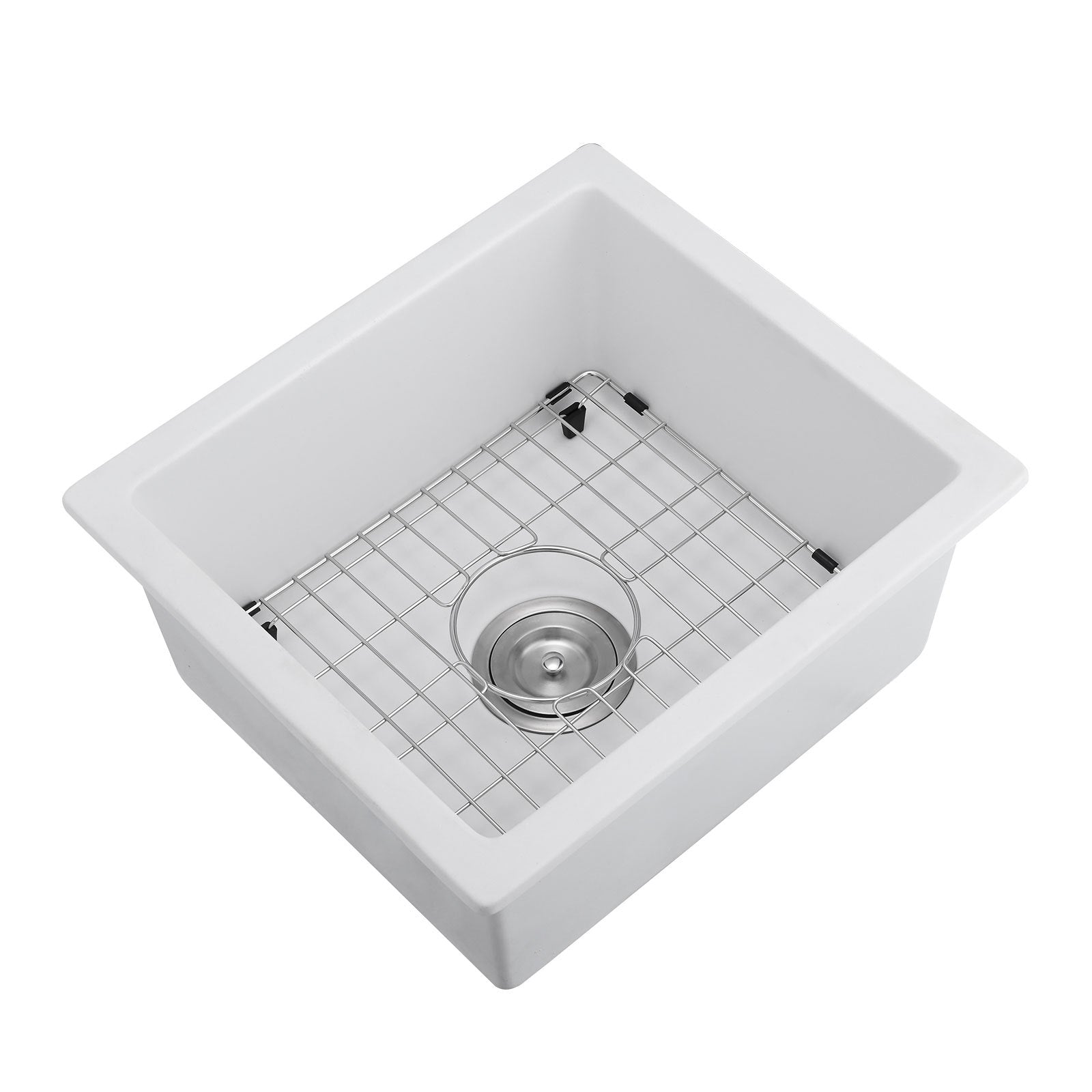 Quartz 18" L X 16" W Undermount Bar Sink With Grid And Strainer White Quartz