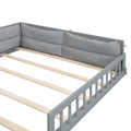 Wood Full Size Upholstered Platform Bed With Guardrail And Pillow, Gray Box Spring Not Required Full Gray Wood Bed Frame Solid Wood Mdf