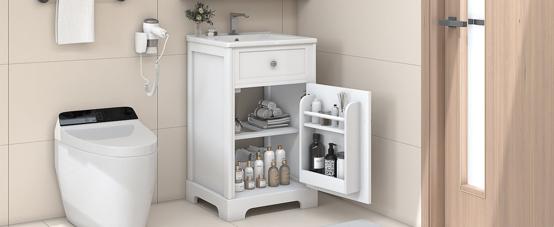 20" Bathroom Vanity With Sink, Bathroom Cabinet With Soft Closing Door, Storage Rack And Adjustable Shelve, White Old Sku:Wf531249Aak White Mdf