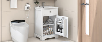 20" Bathroom Vanity With Sink, Bathroom Cabinet With Soft Closing Door, Storage Rack And Adjustable Shelve, White Old Sku:Wf531249Aak White Mdf