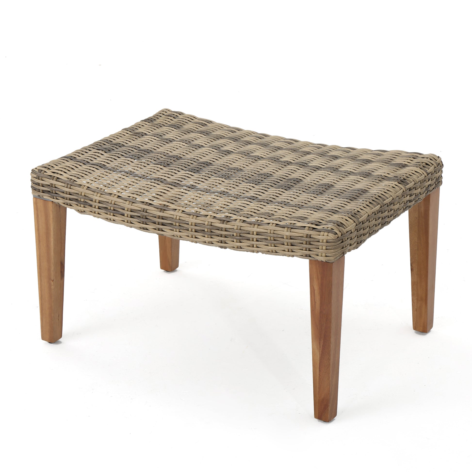 Hampton Wood Wicker Ottoman Natural Grey Metal & Wood