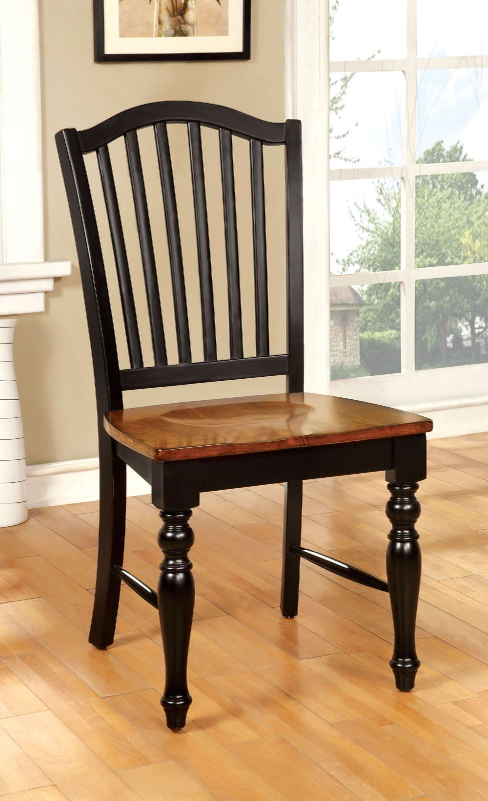 Set Of 2 Side Chairs In Black And Antique Oak Finish Black Dining Room Rectangular Transitional Dining Chairs Slat Back Set Of 2 Solid Wood Mdf