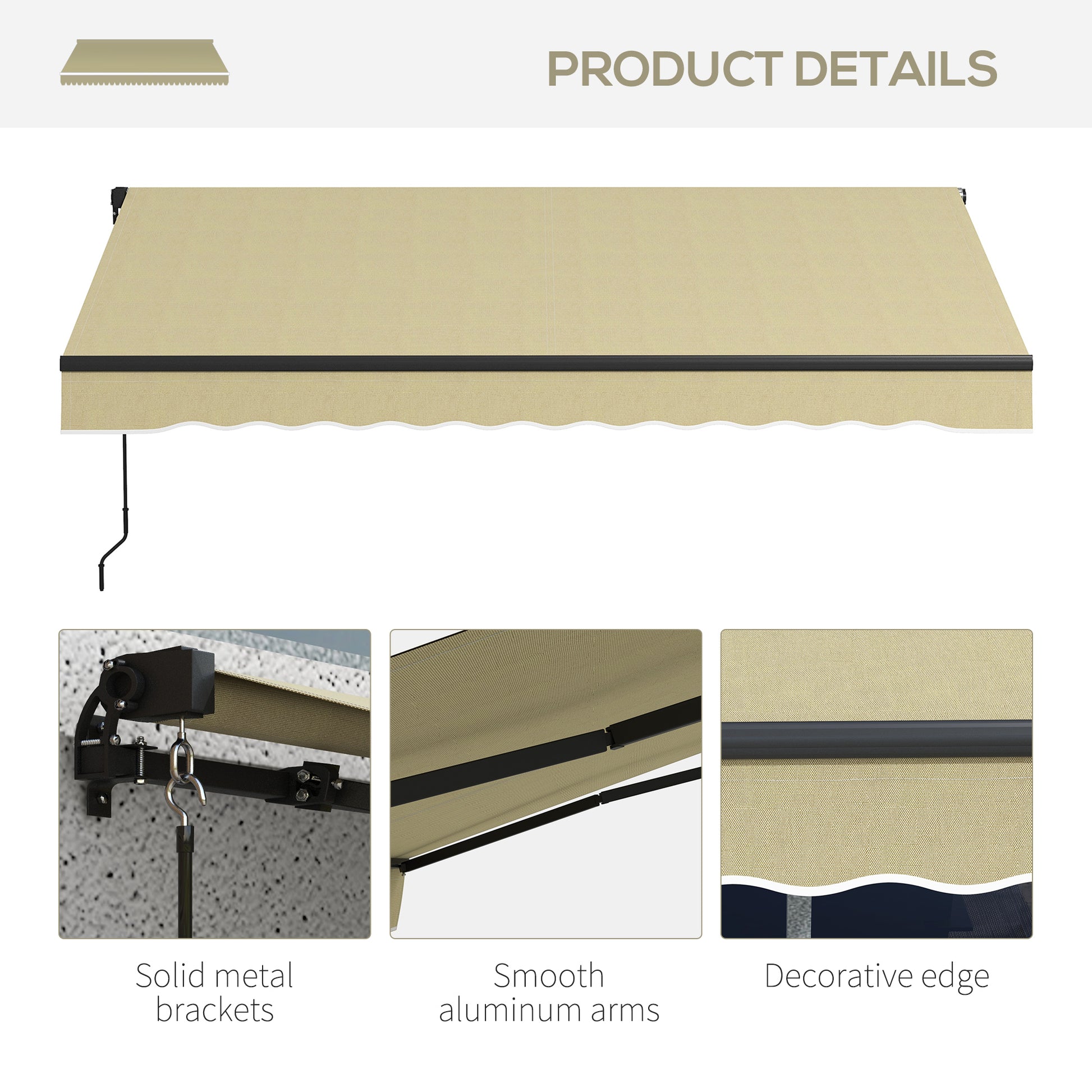 Outsunny 8' X 6.5' Retractable Awning, Patio Awning Sunshade Shelter With Manual Crank Handle, 280Gsm Uv Resistant Fabric And Aluminum Frame For Deck, Balcony, Yard, Beige Beige Polyester