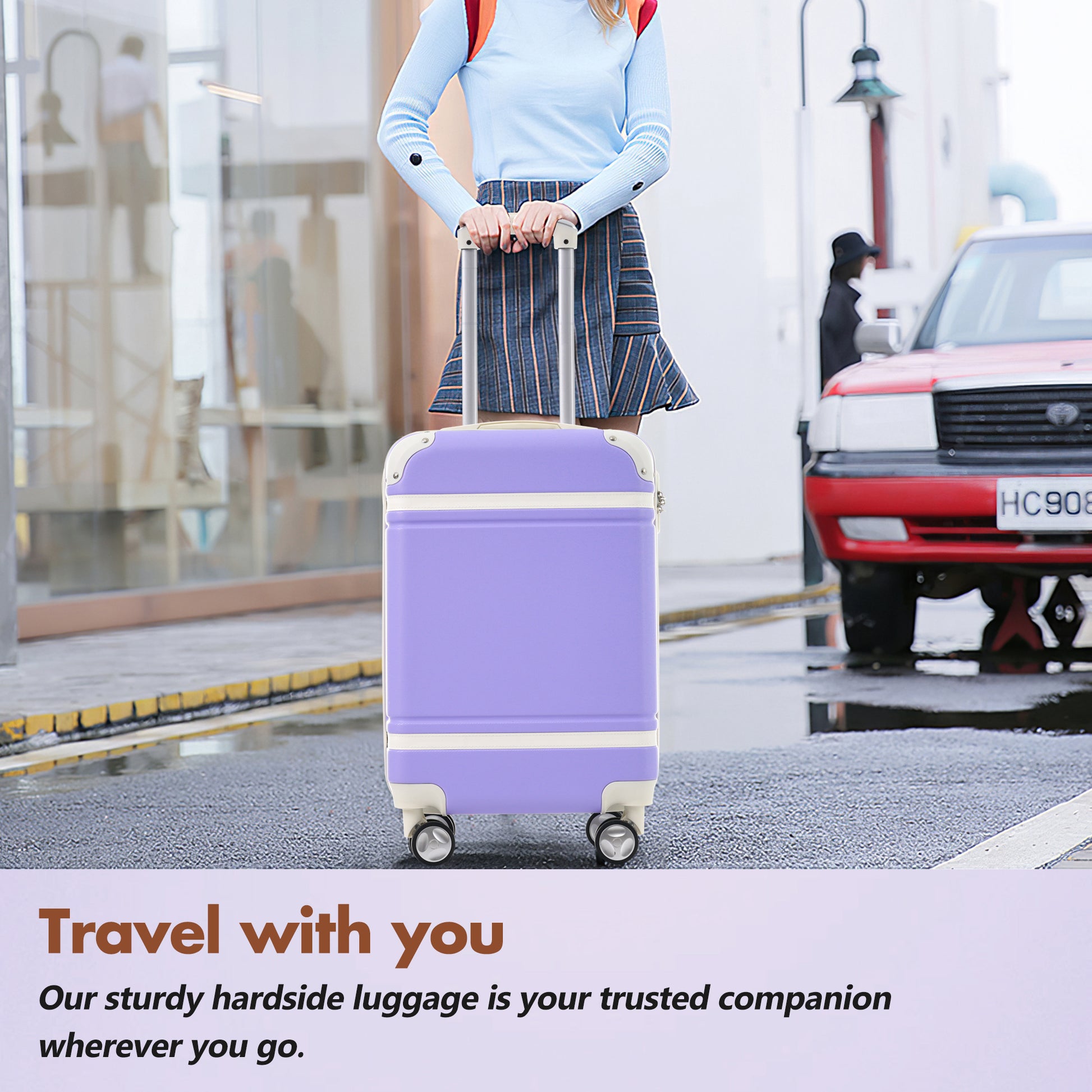 Hardshell Luggage Sets With Bags Lightweight Suitcase Double Spinner Wheels With Tsa Lock ,Single Vintage Luggage 28 In,Purple Purple Abs