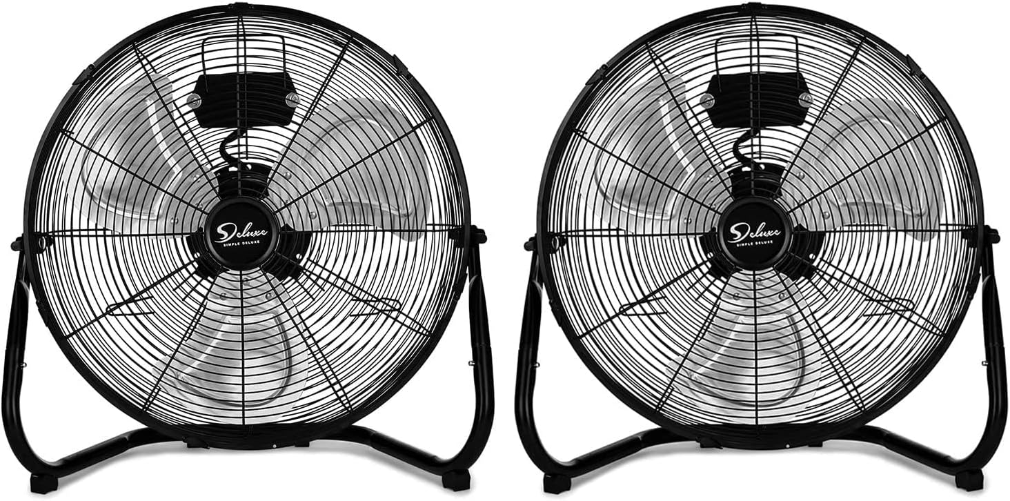 12 Inch 3 Speed High Velocity Heavy Duty Metal Industrial Floor Fans, Black, 2 Pack Black Metal