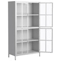 Premium Metal Storage Cabinet With Tempered Glass Doors,Sideboards & Buffets, Adjustable Shelves, Anti Tipping Device, Magnetic Silent Closure, And Adjustable Feet For Home And Office Use White Primary Living Space Modern Metal Metal