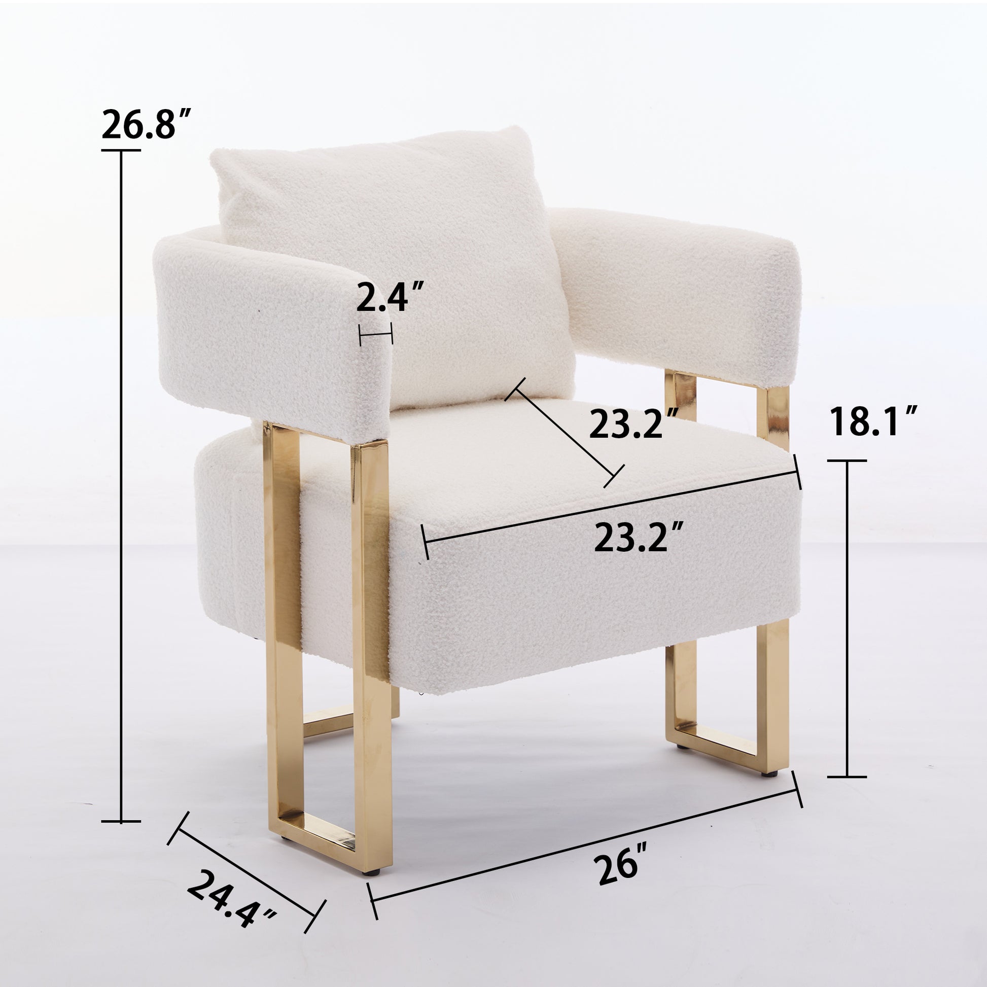 Ts Teddy Velvet Upholstered Metal Foot Sofa White Gold Teddy 1 Seat