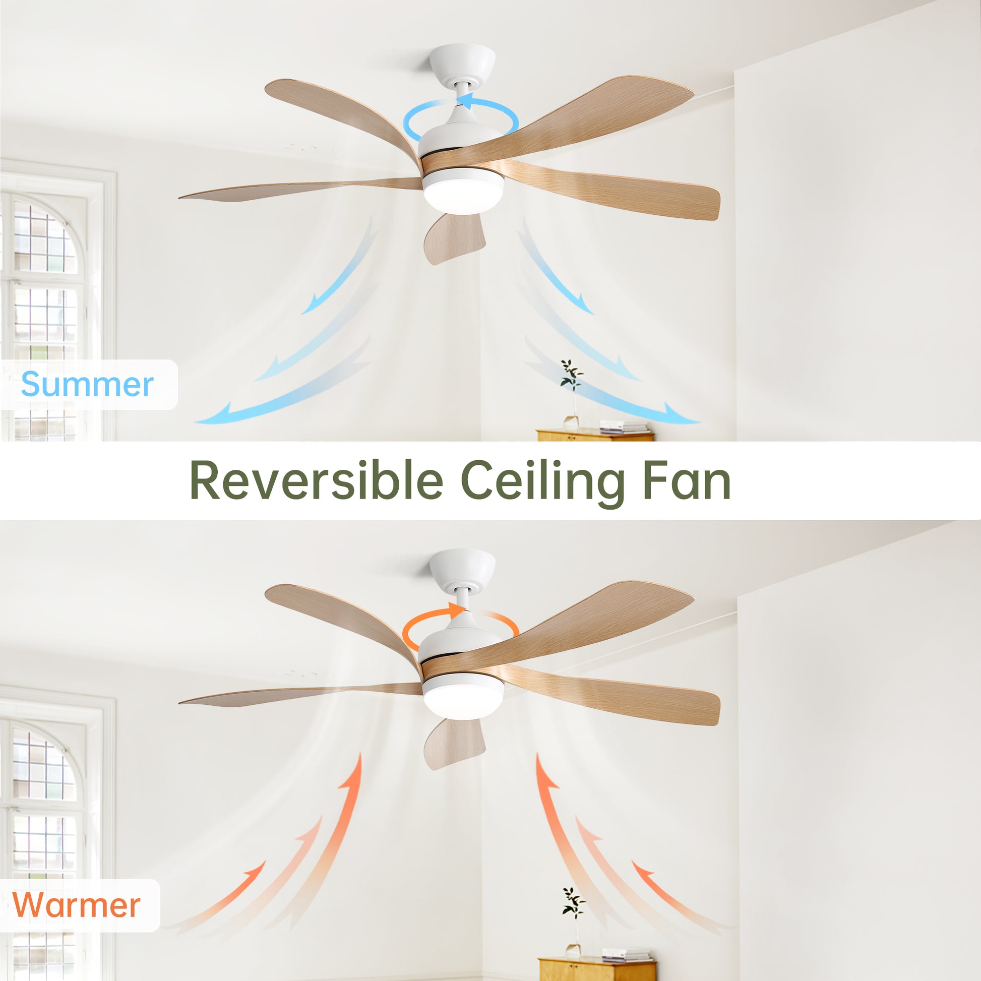 52 Inch Modern Led Ceiling Fan With 3 Color Dimmable 5 Abs Blades Remote Control Reversible Dc Motor White For Bedroom White Abs