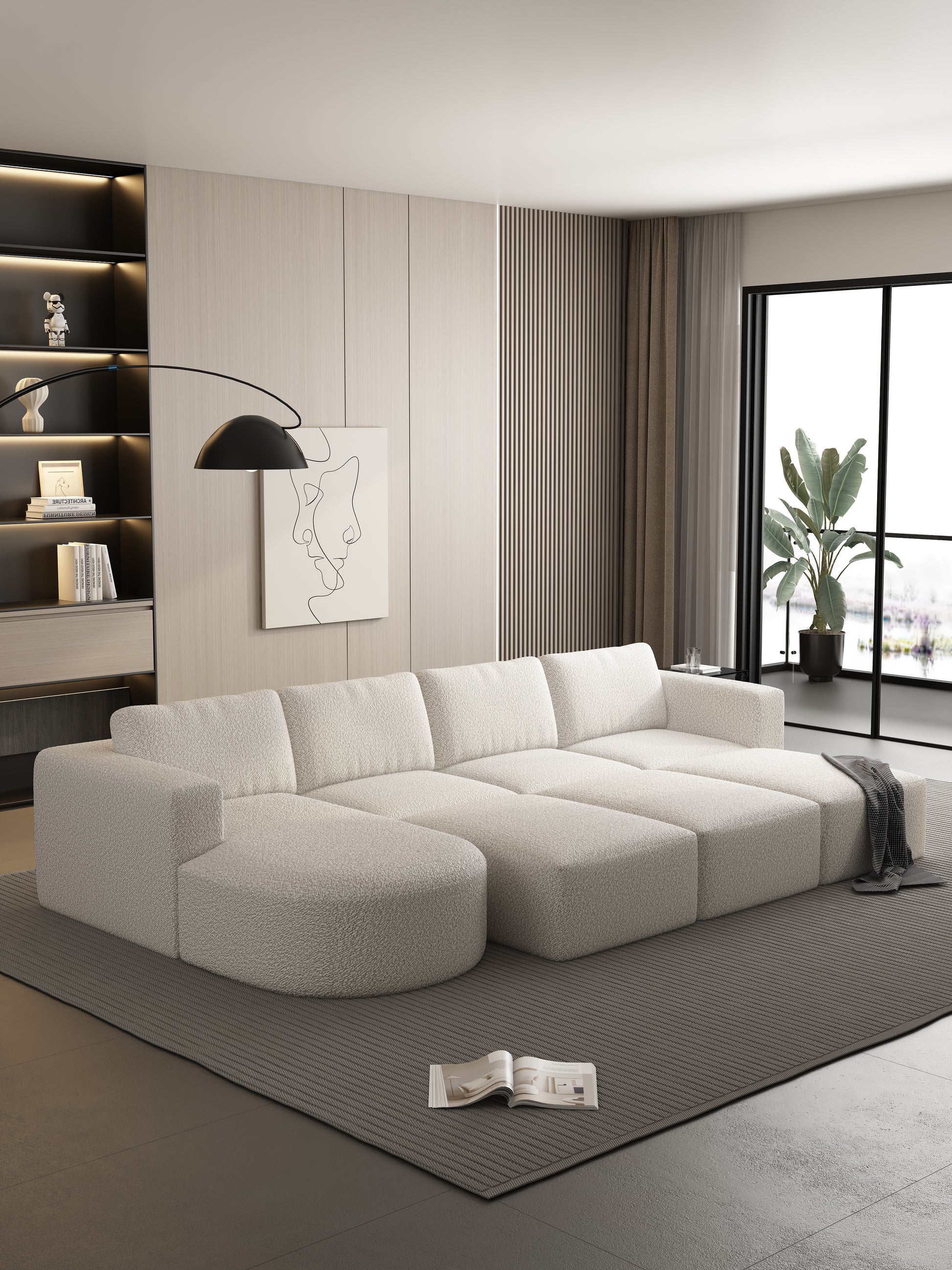 104.32*70.86 Modular Sectional Sofa Sleeper Couch, Sectional Sofa With Chaise And Ottoman, Convertible U Shaped Modular Sofa Set For Living Room, Bedroom. Memory Foam, White. Combo A B C D White Primary Living Space Soft Minimalist,Modern Memory Foam