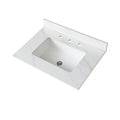 31 Inch Marble Vanity Top, White Vanity Top With Pre Drilled Faucet Holes, Bathroom Vanity Top With Undermount Rectangular Middle Sink And 4