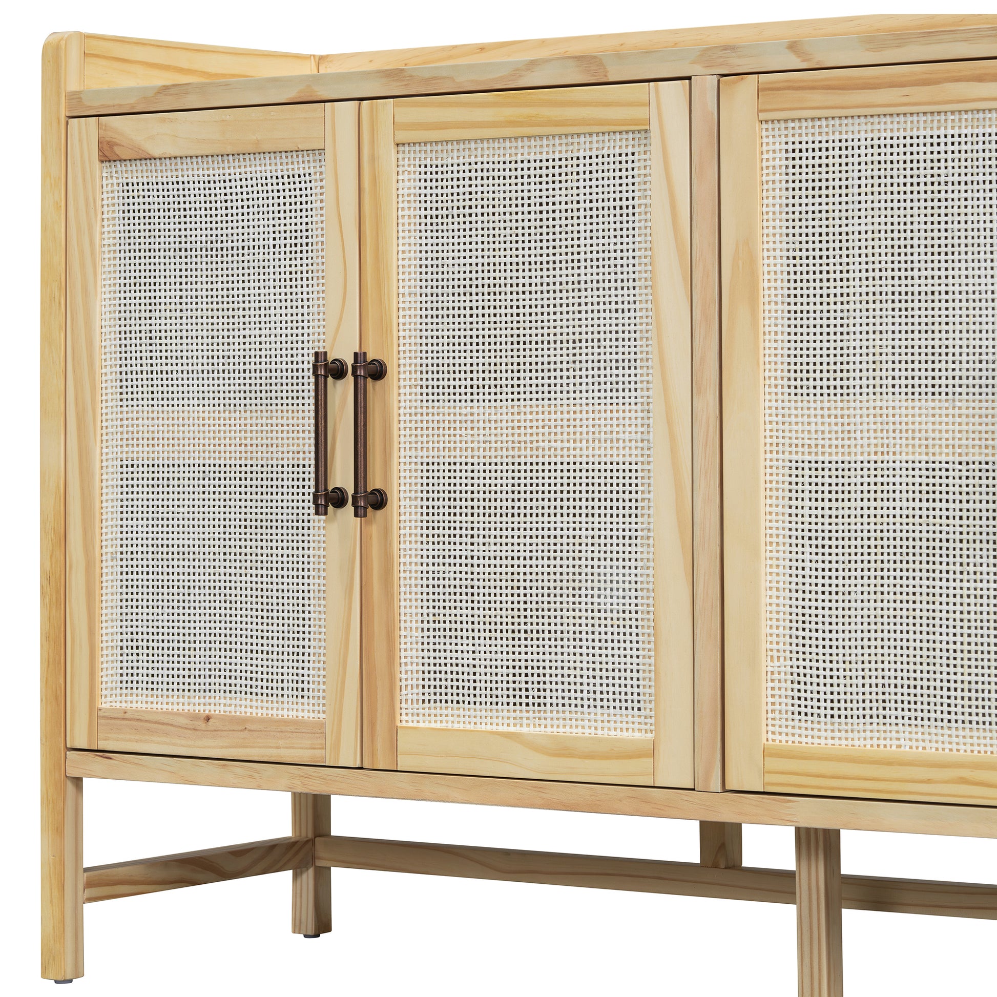 Sideboard Rustic Buffet Cabinet, Sideboard Cabinet With Decorative Rattan Doors, Buffet Cabinet With Storage For Entryway Dining Room Kitchen Living Room, Natural Natural Mdf
